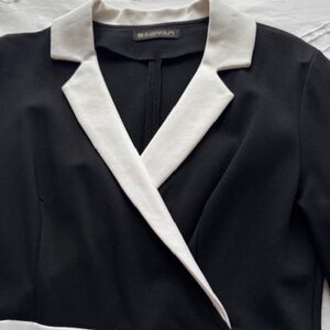 BAOYAN - Toxedo Style Faux Wrap Dress - Black & White - Size M